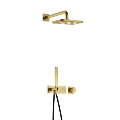 Afbeelding van Hotbath Gal Regendoucheset IBS41 Geborsteld Messing PVD Staaf Handdouche 22cm Hoofddouche Wandarm