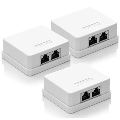 Afbeelding van deleyCON 3x CAT 6a Netwerkdoos 2x RJ45 Bus FTP Afscherming Opbouwmontage 10 Gbit Ethernet Netwerk LAN Doos RAL 9003 Wit