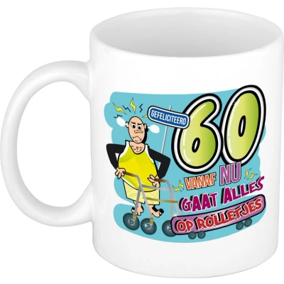 Afbeelding van Bellatio Decorations Cadeau / Verjaardag mok 60 jaar man rollator keramiek mannen cadeautjes feest mokken