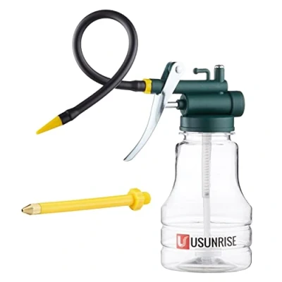 Afbeelding van Olie Kan Transparante Hoge Druk Olieman Smering Fles Pistool Met Stijve &amp; Flex Uitloop Duim Pomp Tool