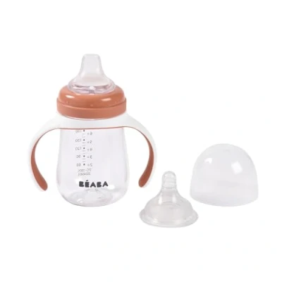 Afbeelding van BEABA 2 in 1 druppelbescherming om te leren, beker met rietje voor kinderen, 100% lekvrij, gemakkelijk openen, afneembare handgrepen, Tritol en siliconen, 210 ml, terracotta