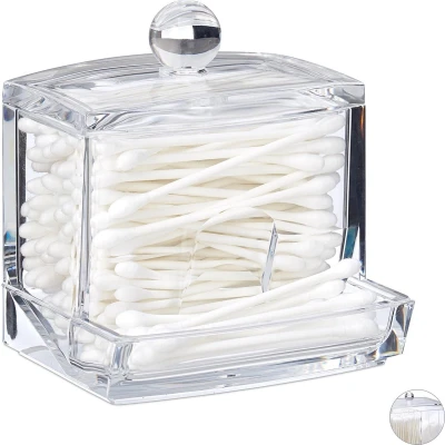 Afbeelding van Relaxdays wattenstaafjeshouder wattenstaafjes dispenser houder acryl oorstaafjes wit, M