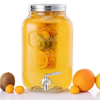Afbeelding van Navaris drankdispenser met kraantje 8 l RVS tapkraan en deksel Dispenser voor cocktails sap of water Limonadetap fruit infuser ijsinzet