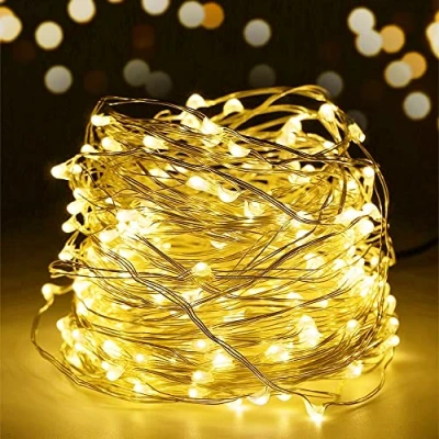 Afbeelding van SALCAR Led lichtsnoer, 10 meter, 100 diodes, voor binnen en buiten, micro koperdraad, Kerstmis, decoratie, feest, waterdicht, aansluiting, warm wit, USB, m