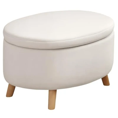 Afbeelding van HOMCOM Sitzbank mit Stauraum, Oval Polsterbank Deckel, Bettbank Samtoptik, für Flur Schlafzimmer Wohnzimmer, Holzbeine 71 x 51,5 42 cm Beige