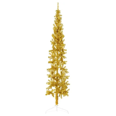 Afbeelding van Kunstkerstboom Half Met Standaard Smal 180 Cm Goudkleurig