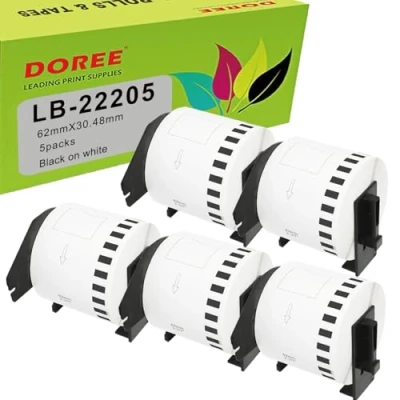 Afbeelding van Doree DK 22205 DK22205 compatibele labelrollen (continu) voor Brother P Touch QL 500 500A 500BS 500BW (5 verpakkingen)
