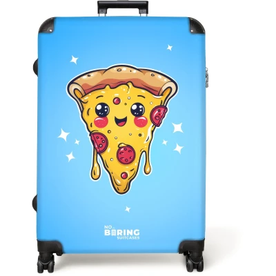 Afbeelding van NoBoringSuitcases.com® Koffer groot Reiskoffer lichtgewicht Pizza Cartoon Smiley Rolkoffer met 4 wielen Grote trolley XL 98 liter bagage