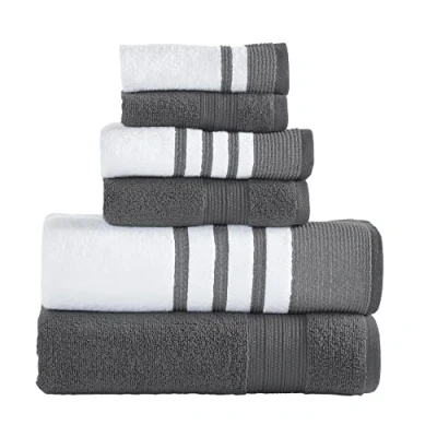Afbeelding van Modern Threads 6 delige set, 2 badhanddoeken, handdoeken, washandjes, sneldrogend wit/contrast Reinhart Coal