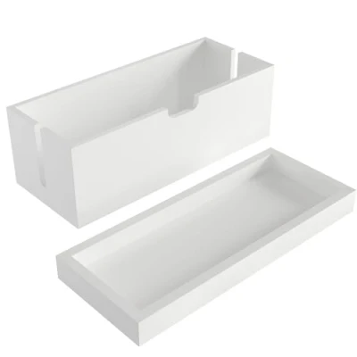 Afbeelding van Kabelbox &amp; Opbergdoos met deksel van bamboe hout, kabelmanagement organizer box veilig opbergen kabels voorkomen kabelrommel plasticvrij robuust, wit KD Essentials