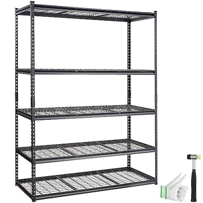 Afbeelding van VEVOR opbergrek 5 niveaus verstelbaar 2000lb capaciteit garageplanken metalen organisator draadplank zwart 60&quot; x 24&quot; 78&quot; voor keuken, bijkeuken kelder badkamer waskast