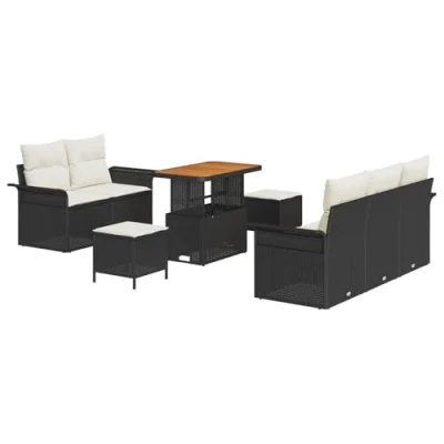 Afbeelding van vidaXL 8 Delige Tuin Sofa Set met Kussens Zwart Poly Riet Acacia