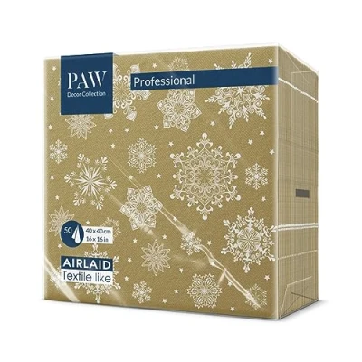 Afbeelding van PAW Airlaid Servetten (40 x 40 cm) 50 Stuks Gedrukt met Inkt op Waterbasis Creëer de Kerstsfeer Voor een Vrolijke Kerst en Winter Wonderland Kerstfeest Kleur: Snowflakes gold