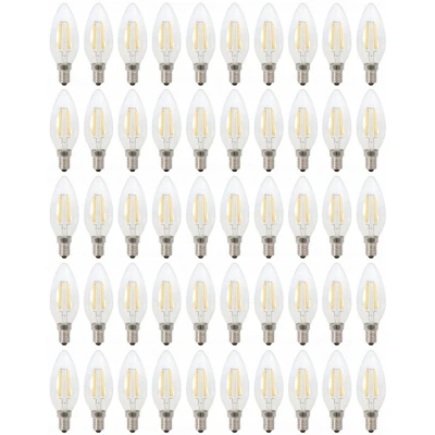 Afbeelding van Kaarslamp E14 50 stuks LED 4W=40W traditioneel licht warmwit filament 2700K 230 Volt