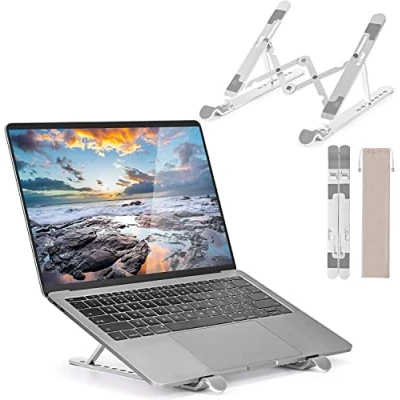 Afbeelding van Hoppac Laptophouder, verstelbaar, 7 standen, voor laptops, inklapbaar, geventileerd aluminium, pc standaard, notebookhouder van compatibel met Macbook Air/Pro/ASUS/Lenovo/Acer/HP 10 17 inch