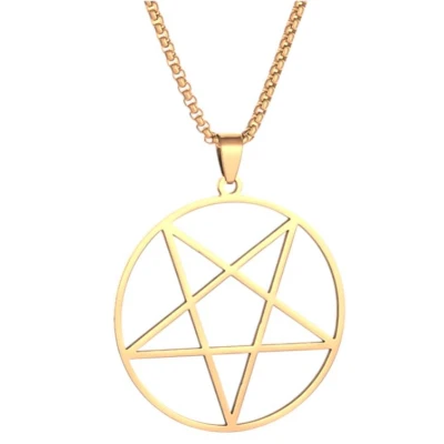 Afbeelding van Gothic ketting Heks Wicca Punk Pentagram goudkleurig