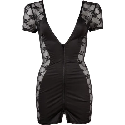 Afbeelding van Cottelli Collection Licht Transparant Mini Jurk met Kanten Zijkanten en Korte Mouwen voor een Sexy Avond Maat XL Zwart