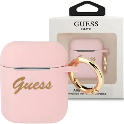 Afbeelding van Guess GUA2SSSI AirPods hoes roze/roze siliconen Vintage Script