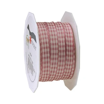 Afbeelding van Präsent Vichy Bedraad lint Wildrose Crème 10 mm Breedte, 20 m Lengte