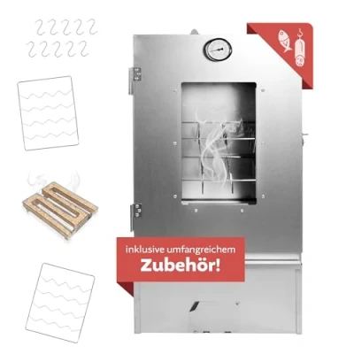 Afbeelding van LEMODO rookoven 80 x 39,5 27,5 cm met uitgebreide accessoires, rookkast en rookslak, koude grote rookkamer, tafelrookoven thermometer (met rookslak)