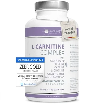 Afbeelding van L Carnitine Complex van Carnipure® 180 Capsules met Groene Thee, Cafeïne en Piperine Vegan hoog gedoseerd voor een normale stofwisseling Choline.