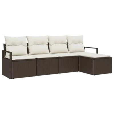 Afbeelding van vidaXL 5 delige Tuin Sofa Set met Kussens Bruin Poly Rattan