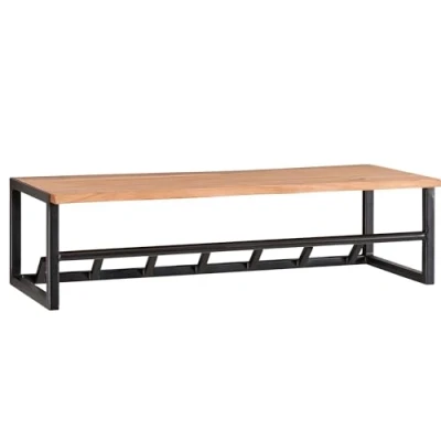 Afbeelding van FineBuy Design wandkapstok acacia massief hout/metaal 80x22x33 cm Haakstang met plank en kledingroede Hal garderobe muur hout