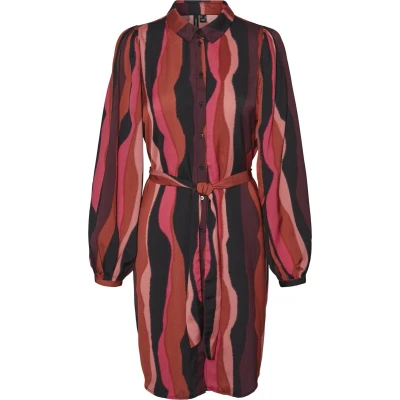 Afbeelding van VERO MODA blousejurk VMELLY met all over print en ceintuur roodbruin/zwart