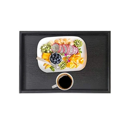 Afbeelding van Eten dienblad Rechthoek Effen Zwart Hout Thee Koffie Snack Maaltijden plaat voor Restaurant 25 * 18 2cm