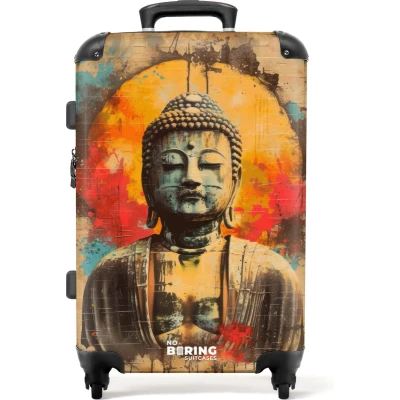 Afbeelding van NoBoringSuitcases.com® Koffer groot Rolkoffer lichtgewicht Boeddha als street art kunstwerk Reiskoffer met 4 wielen Grote trolley XL 20 kg bagage
