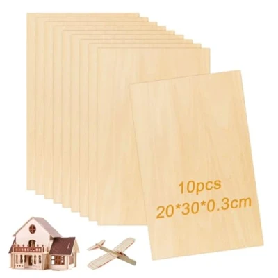 Afbeelding van Sporgo 10 stuks multiplexplaat: 30 x 20 cm multiplexplaat, 3 mm dik multiplex, houten plaat voor doe het zelf houtbewerking, laserbewerking, brandschilderen, modelbouw, geschenken, decoratie