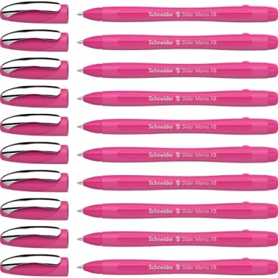Afbeelding van Schneider Slider Memo XB balpen (Colour Edition met dop, lijndikte: XB) pak van 10, kleur behuizing: power pink, schrijfkleur: blauw