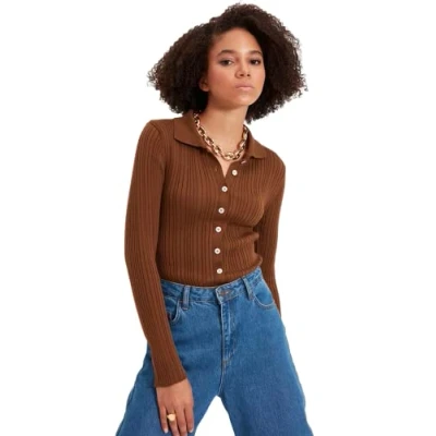 Afbeelding van Trendyol Zwarte Geribbelde Polokraag Gebreide Cardigan Twoaw20Hi0070