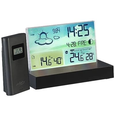 Afbeelding van infactory Barometer: draadloos weerstation met frameloos lcd display, buitensensor, radioklok (digitale klok weerstation, verlichting, meetapparaat)