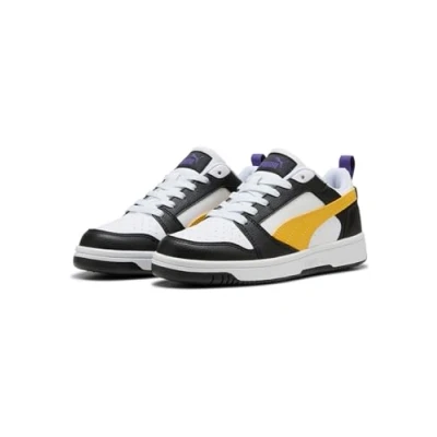 Afbeelding van Puma Rebound V6 Unisex Sneakers laag voor kinderen, Maat: 35.5, Black/yellow sizzle/white Hoogwaardig imitatieleer