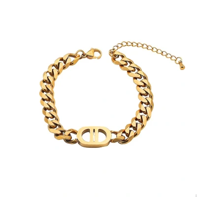 Afbeelding van Double D Schakelarmband Goudkleurig Stainless Steel 18 + 5 cm Fashion Favorite