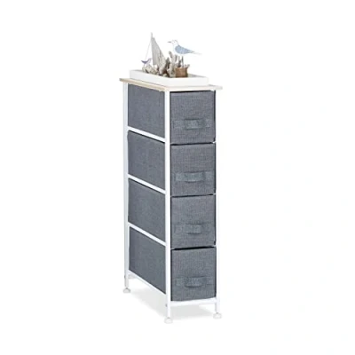 Afbeelding van Relaxdays ladekast, rek met 4 stoffen manden, HxBxD: 76 x 20 48 cm, universeel ladenblok, metaal en hout, grijs