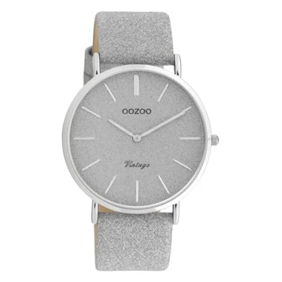 Afbeelding van OOZOO Vintage series zilverkleurige horloge met leren band C20160 Ø40