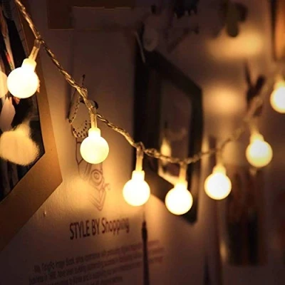 Afbeelding van JZK 5 m warm wit led lichtsnoer, 50 kogelkettingverlichting voor verjaardagsfeest, Kerstmis, Halloween, bruiloft, decoratie binnen en buiten