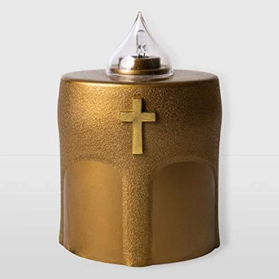 Afbeelding van La Briantina Elektrisch led theelicht Benedicto goud, levensduur 150 dagen, verguld met kruis en tussenlicht, 11 x 8 6 cm