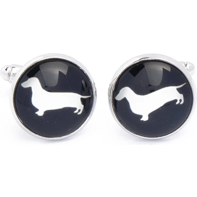 Afbeelding van Manchetknopen Honden Dachshund Teckel Zwart Wit Rond