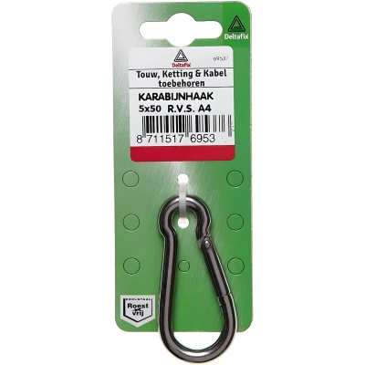 Afbeelding van Deltafix karabijnhaak standaard r.v.s. a4 50 mm x 5 1 st.