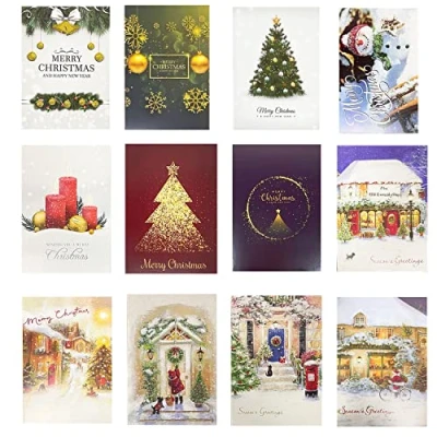 Afbeelding van kerstkaarten, set 24 stuks briefkaarten blanco + envelop stickers, retro design vouwkaarten kerstgroeten, DIY kerstcadeaukaart dank u kaart met exclusief lentebollenpoeder