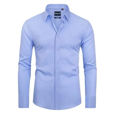 Afbeelding van DEMEANOR Herenhemd met lange mouwen, businessoverhemden, slim fit, overhemden, strijkvrij, vrijetijdshemd voor heren, blauw, M