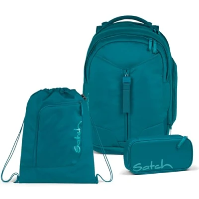 Afbeelding van satch Match schoolrugzak set 3 delig incl. pennenetui en sporttas, Deep Petrol, Eén Maat