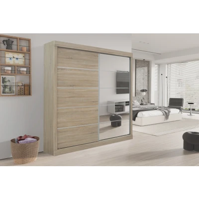 Afbeelding van Schuifdeurkast &#039;Mike&#039; met spiegeldeur Sonoma afwerking H197,5 x B182,5 D52,5 cm