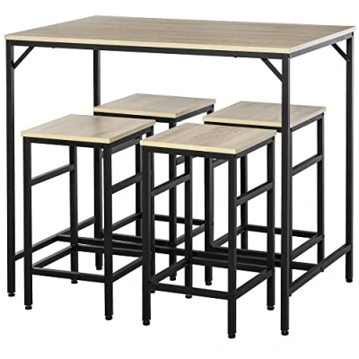 Afbeelding van HOMCOM Bartisch Set Spanplatte, Stahl 100L x 60B 88H cm Eiche