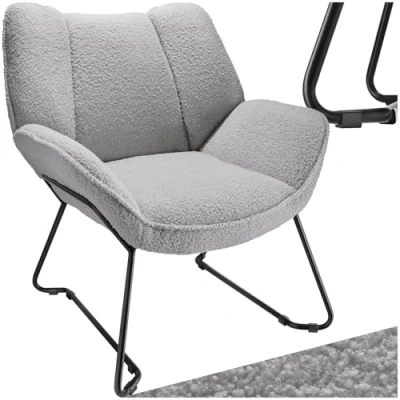 Afbeelding van tectake® Loungefauteuil Fauteuil Kjeld gestoffeerd Bouclé bekleding lichtgrijs