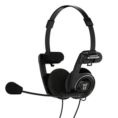 Afbeelding van Koss Porta Pro Communicatieheadset, dubbelzijdig, met elektret microfoon, flexibel, handsfree, opvouwbaar, 3,5 mm TRRS stekker, zwart