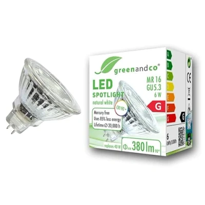Afbeelding van greenandco® CRI90+ 4000K 36 LED spot vervangt 40W GU5.3 MR16, 6W 380lm neutraal wit 12V AC/DC, flikkervrij, niet dimbaar